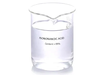 Isononanoic Acid product sample in a clear glass beaker